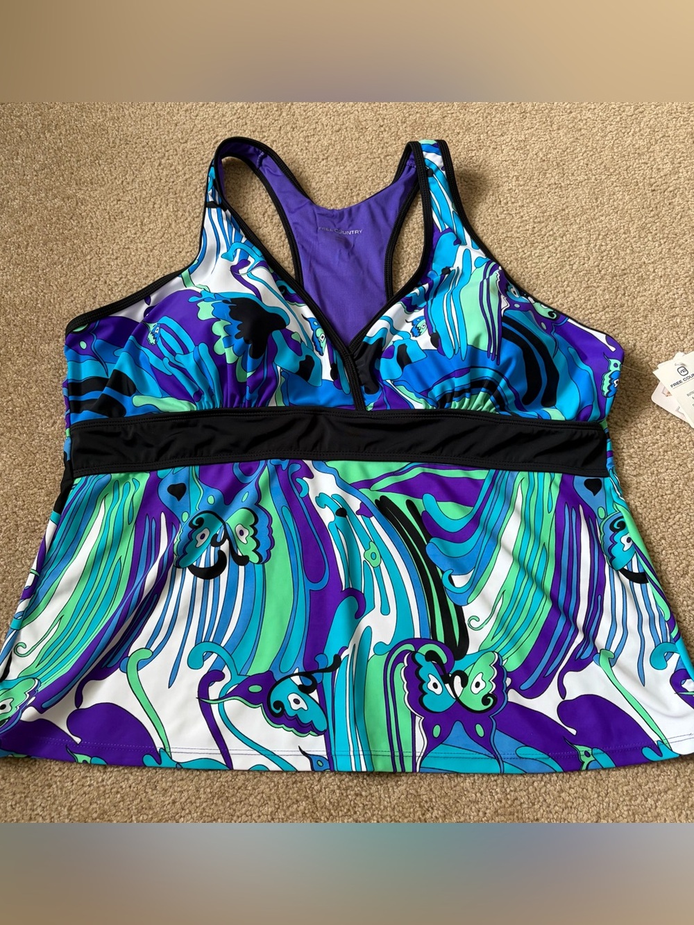 Free Country Butterfly Racer Back Tankini Top size 2X